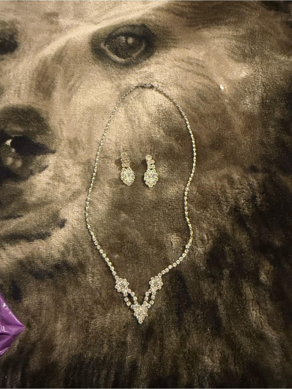 Source Unknown Silver-Tone Crystal V Pendant Necklace with Drop Earrings